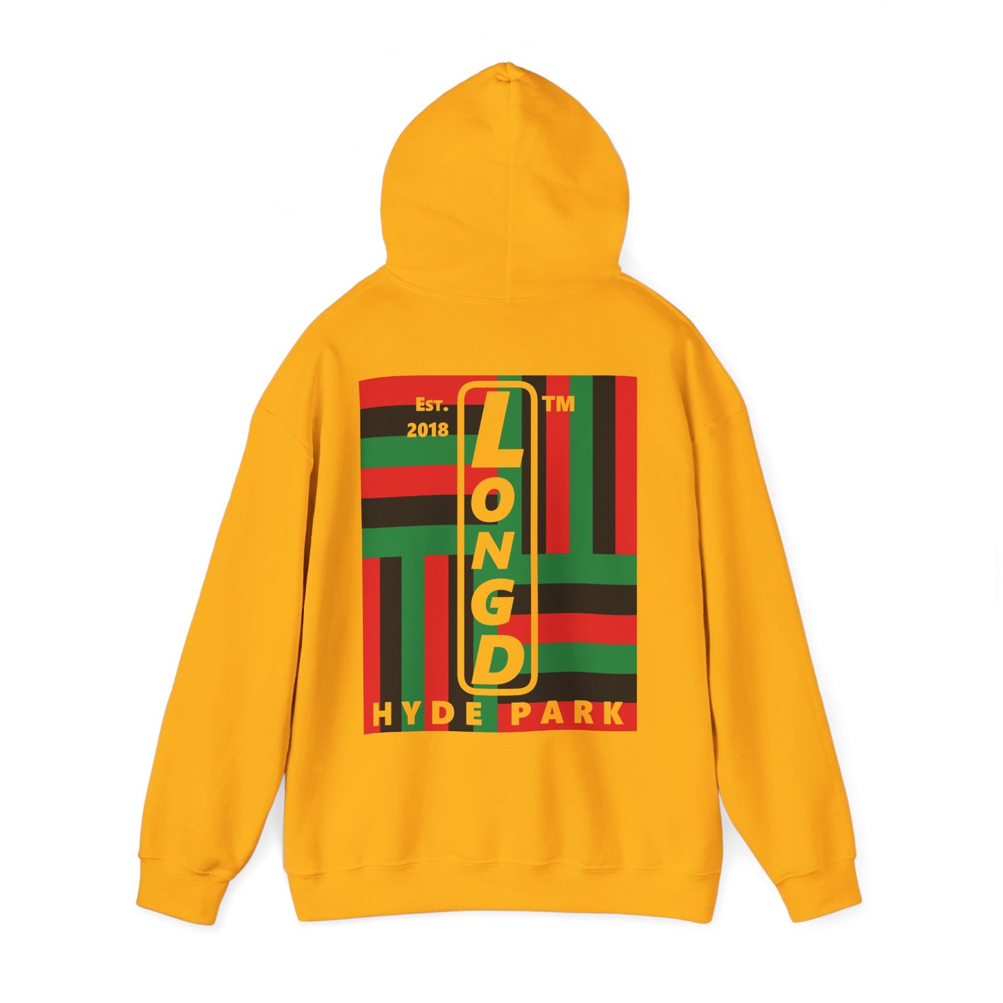LongD single-breasted negative windmill front-back upright Hyde Park logo hoodie (Juneteenth colors)