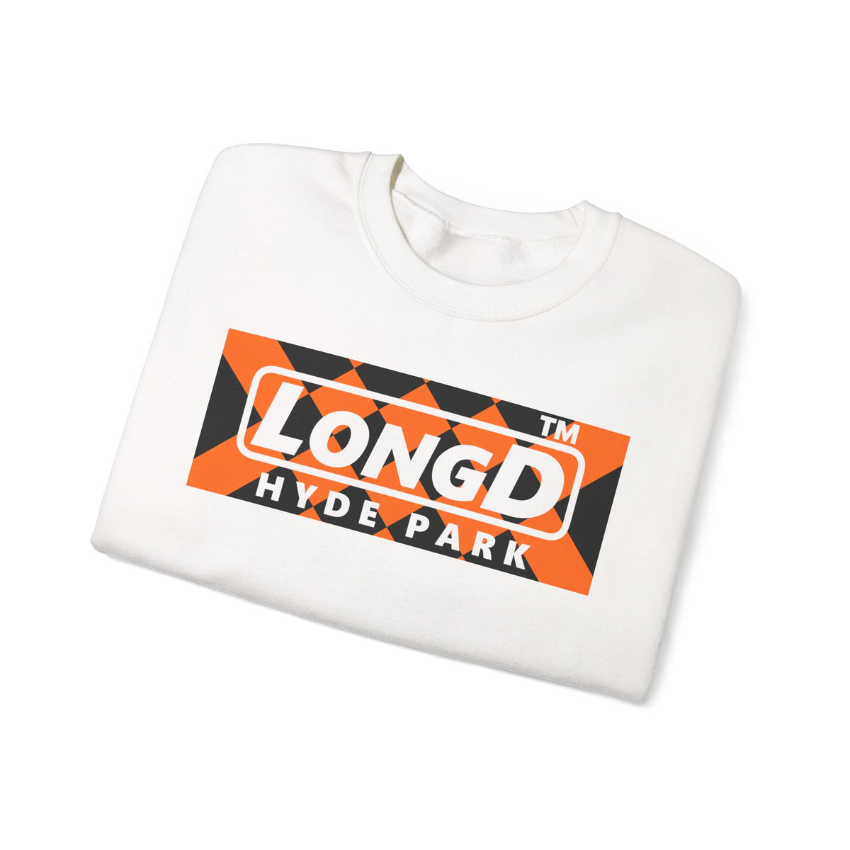 LongD Hyde Park negative stylized argyle logo (Halloween colors) crewneck sweatshirt