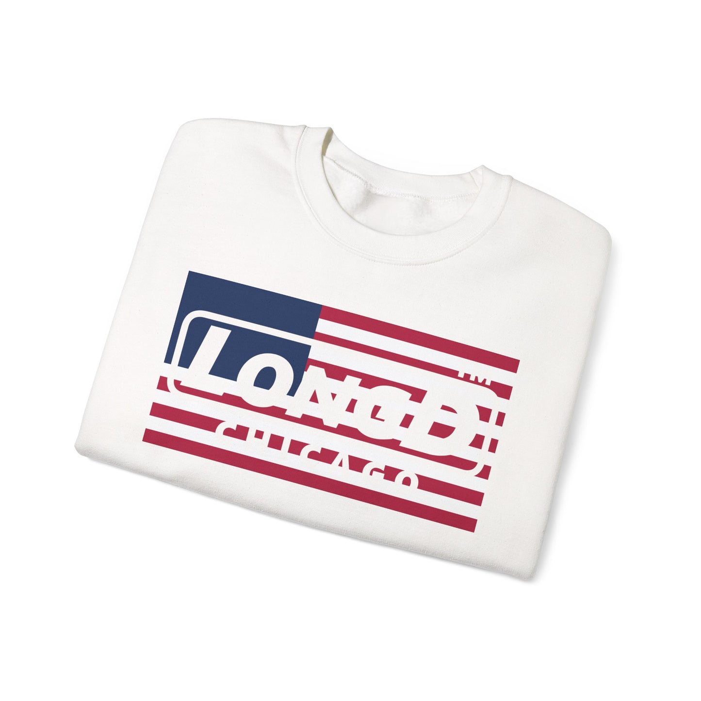 LongD negative flag front-back Chicago logo crewneck sweatshirt (patriotic colors)