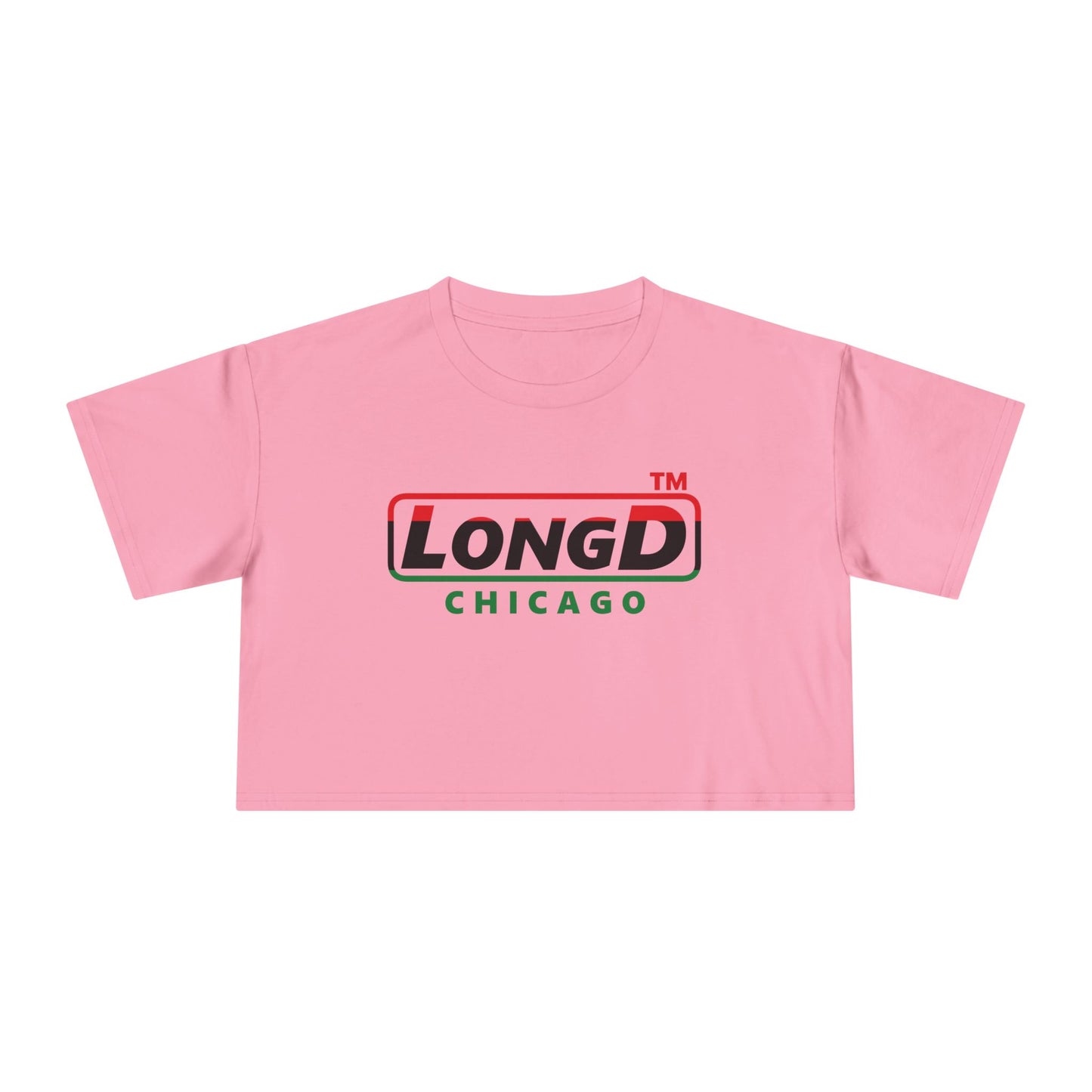 LongD positive horizontal 3-striped Chicago logo crop tee (Juneteenth colors)