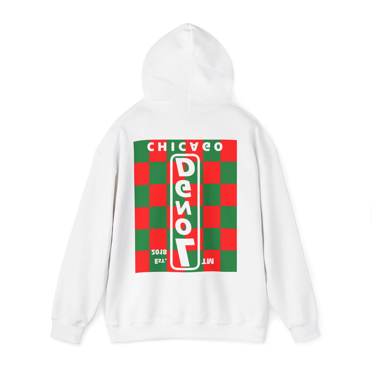 LongD Chicago negative upright checkered front-back logo (Xmas colors) hoodie