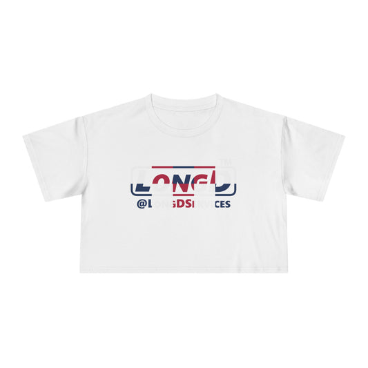 LongD positive 2x5 double-breasted front-back tag Logo Crop Tee (Patriotic colors)