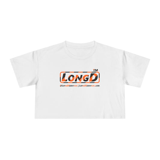 LongD Tag-domain positive 12-striped logo (Halloween colors) crop tee