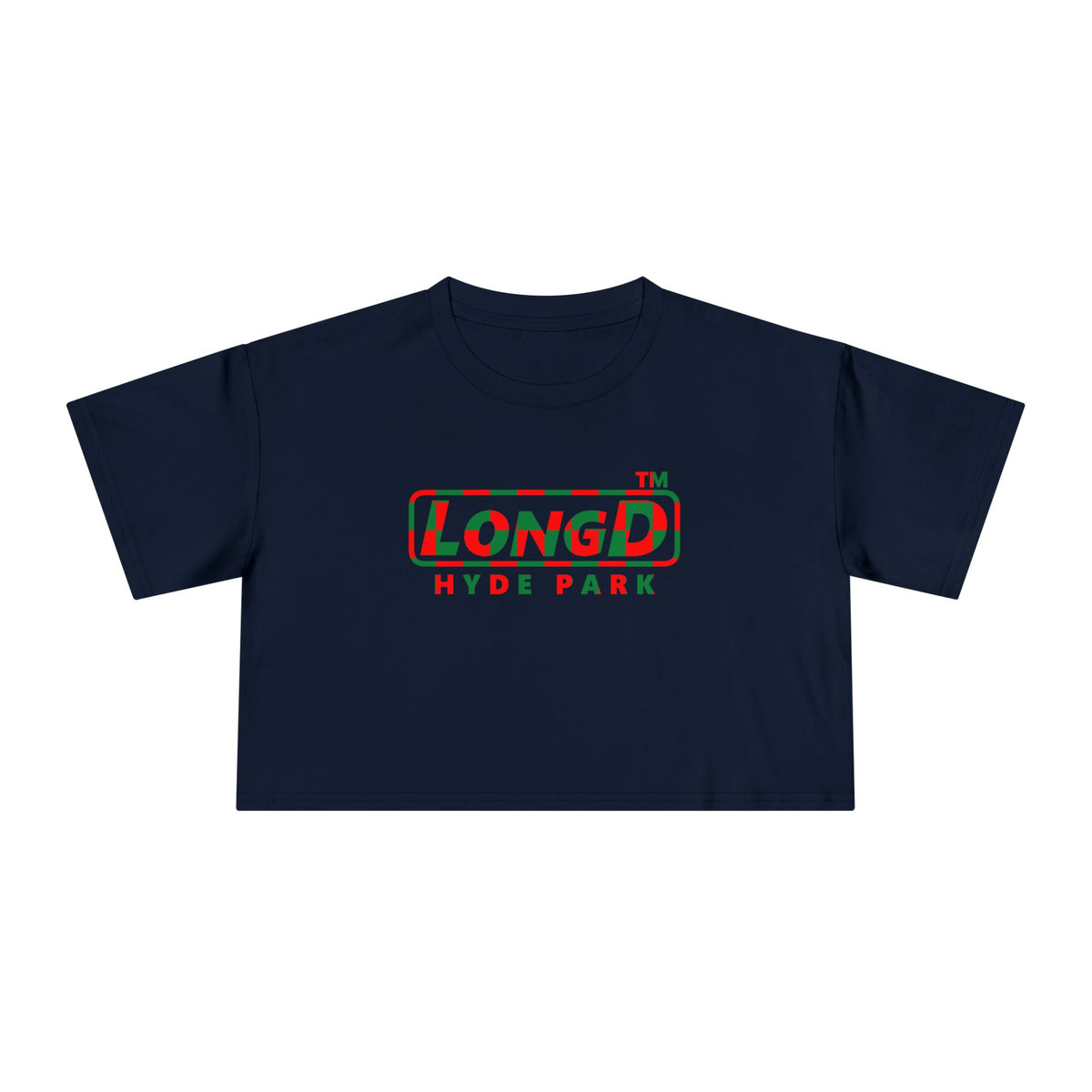 LongD Hyde Park positive checkered logo (Xmas colors) crop tee