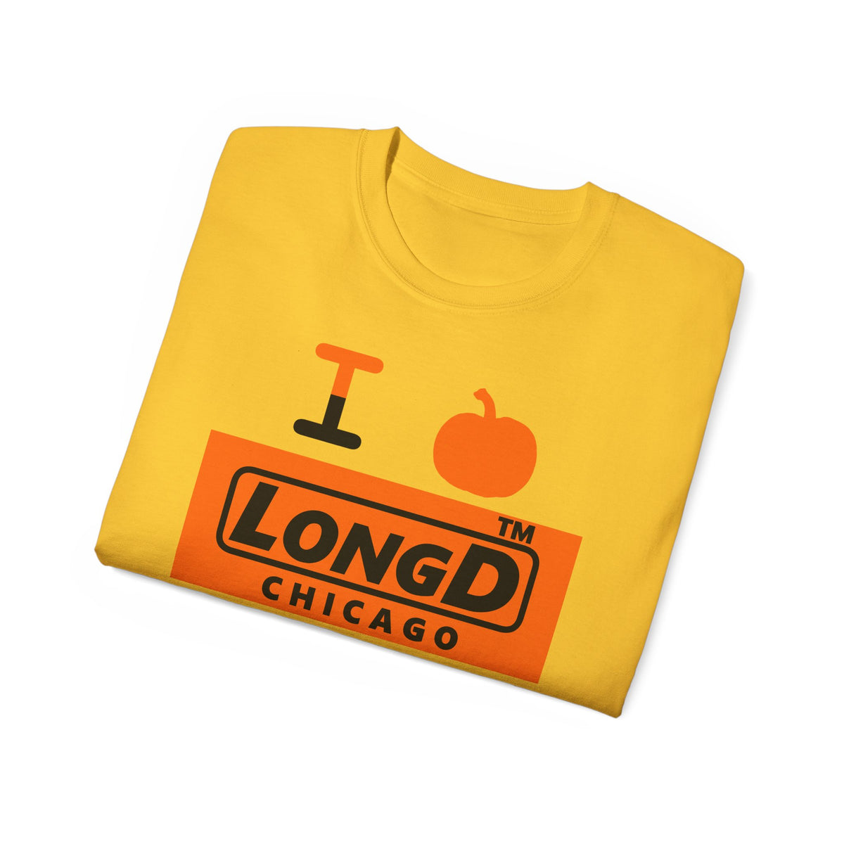 I pumpkin LongD Chicago logo positive black on negative orange cotton tee