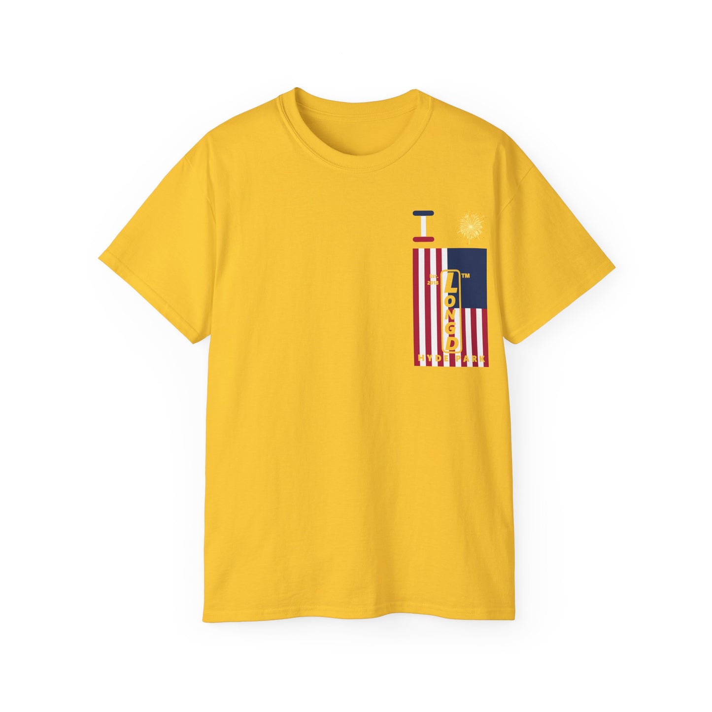 I Burst LongD cotton tee negative cropped flag single-breasted front-back Hyde Park upright logo (Patriotic colors)