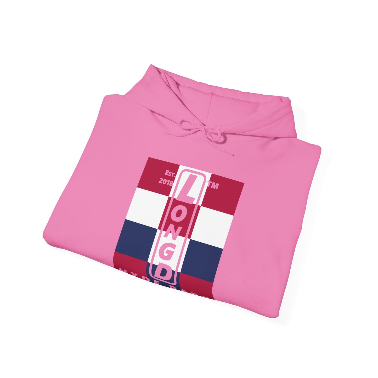 LongD® negative 4x3 upright Hyde Park logo hoodie (Patriotic colors)