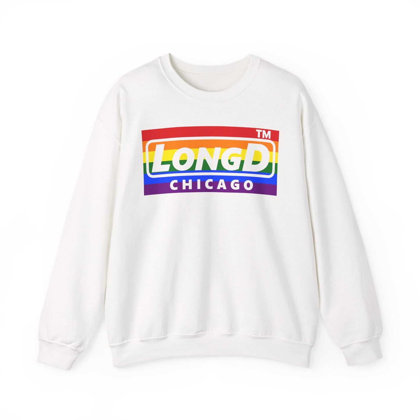 LongD negative horizontal striped Chicago logo crewneck sweatshirt (Pride colors)