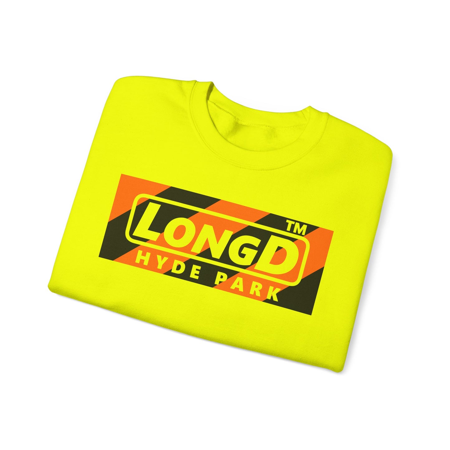 LongD Hyde Park negative diagonal 6-striped front-back logo (Halloween colors) crewneck sweatshirt