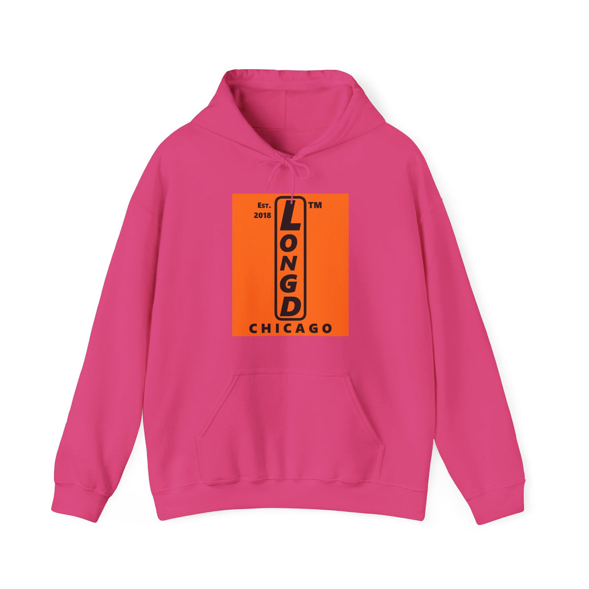 LongD Chicago upright logo Black (000000) on orange (FE7518) (Halloween colors) hoodie