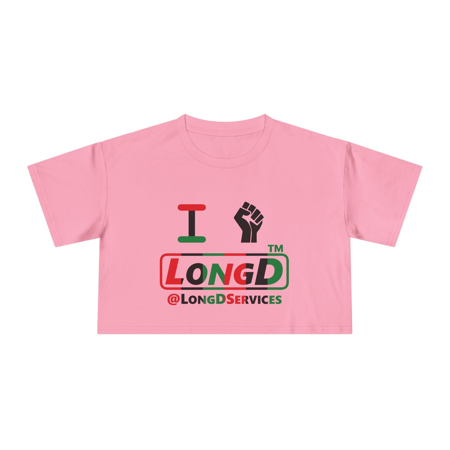 I fist LongD positive vertical 6-striped tag logo crop tee