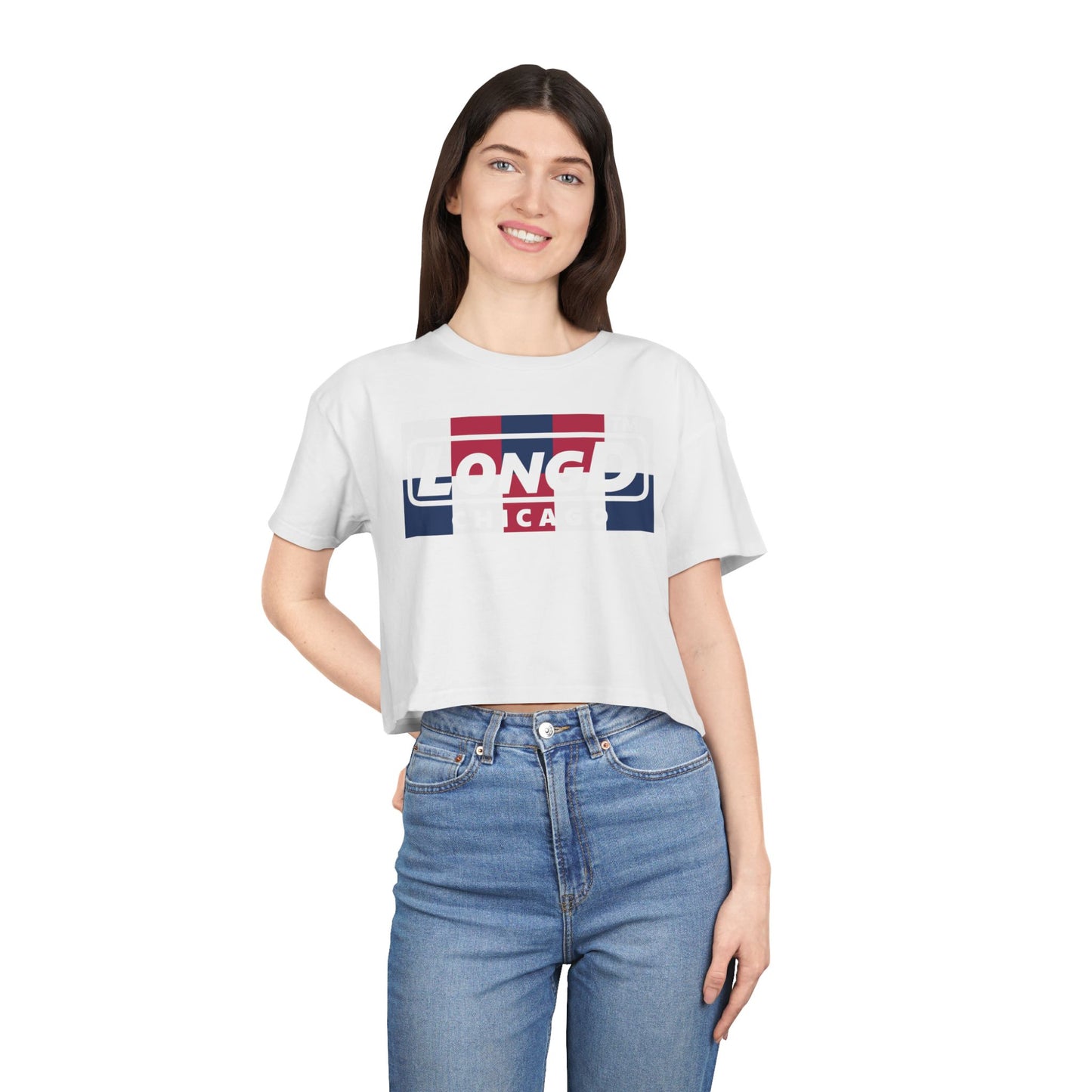 LongD negative 2x5 Chicago Logo Crop Tee (Patriotic colors)