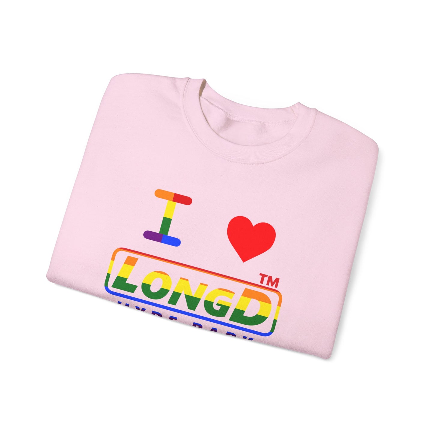 I Luv LongD positive horizontal striped Hyde Park logo crewneck sweatshirt (Pride colors)