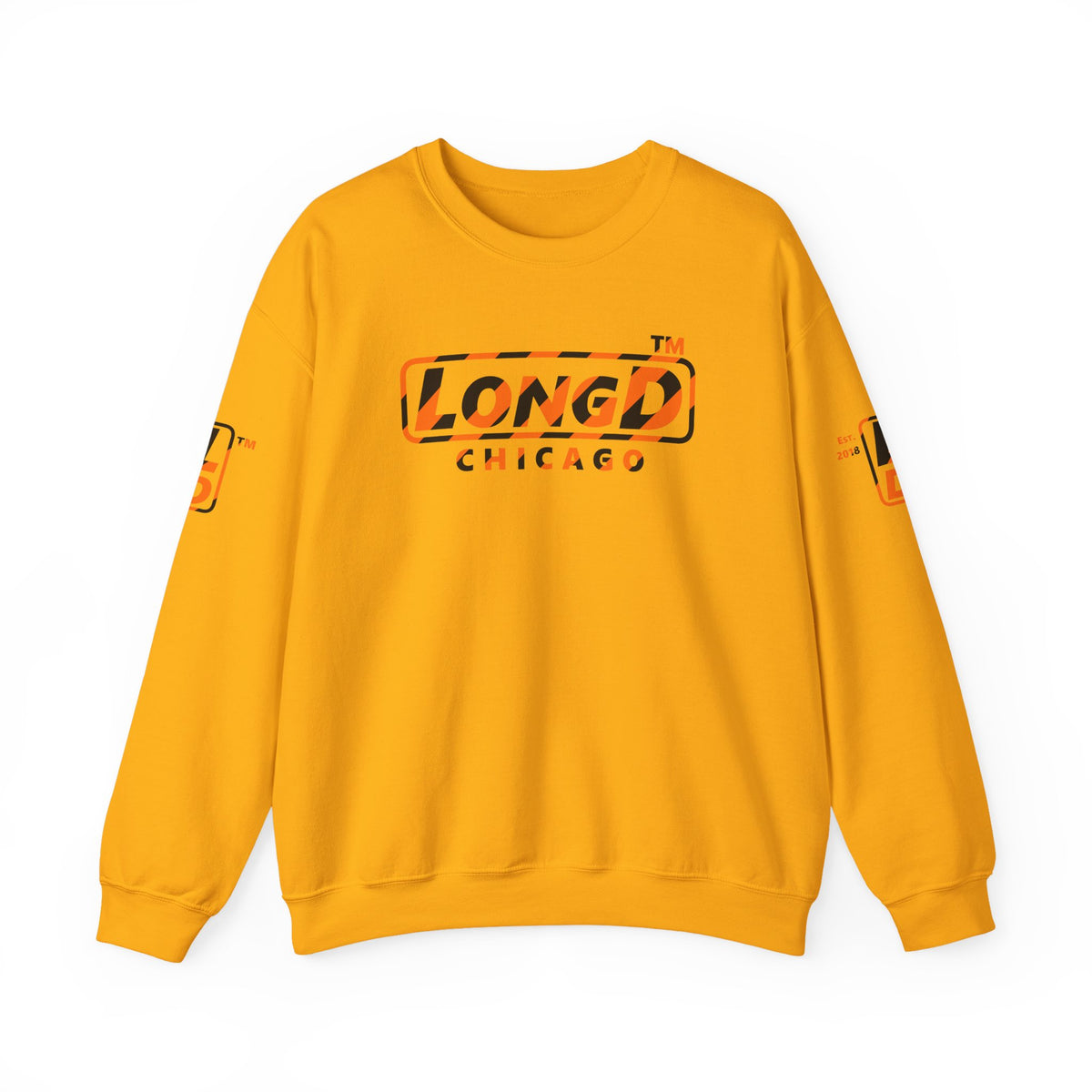 LongD Chicago positive 12-striped 4-print logo (Halloween colors) crewneck sweatshirt