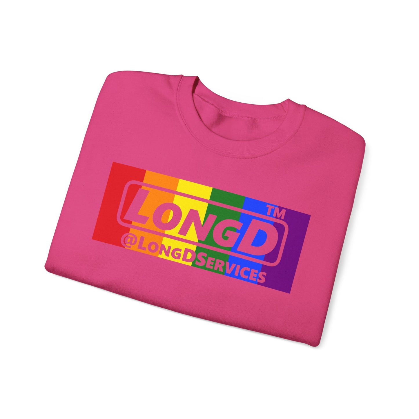 LongD official basic 4-print tag logo crewneck sweatshirt with Pride heart