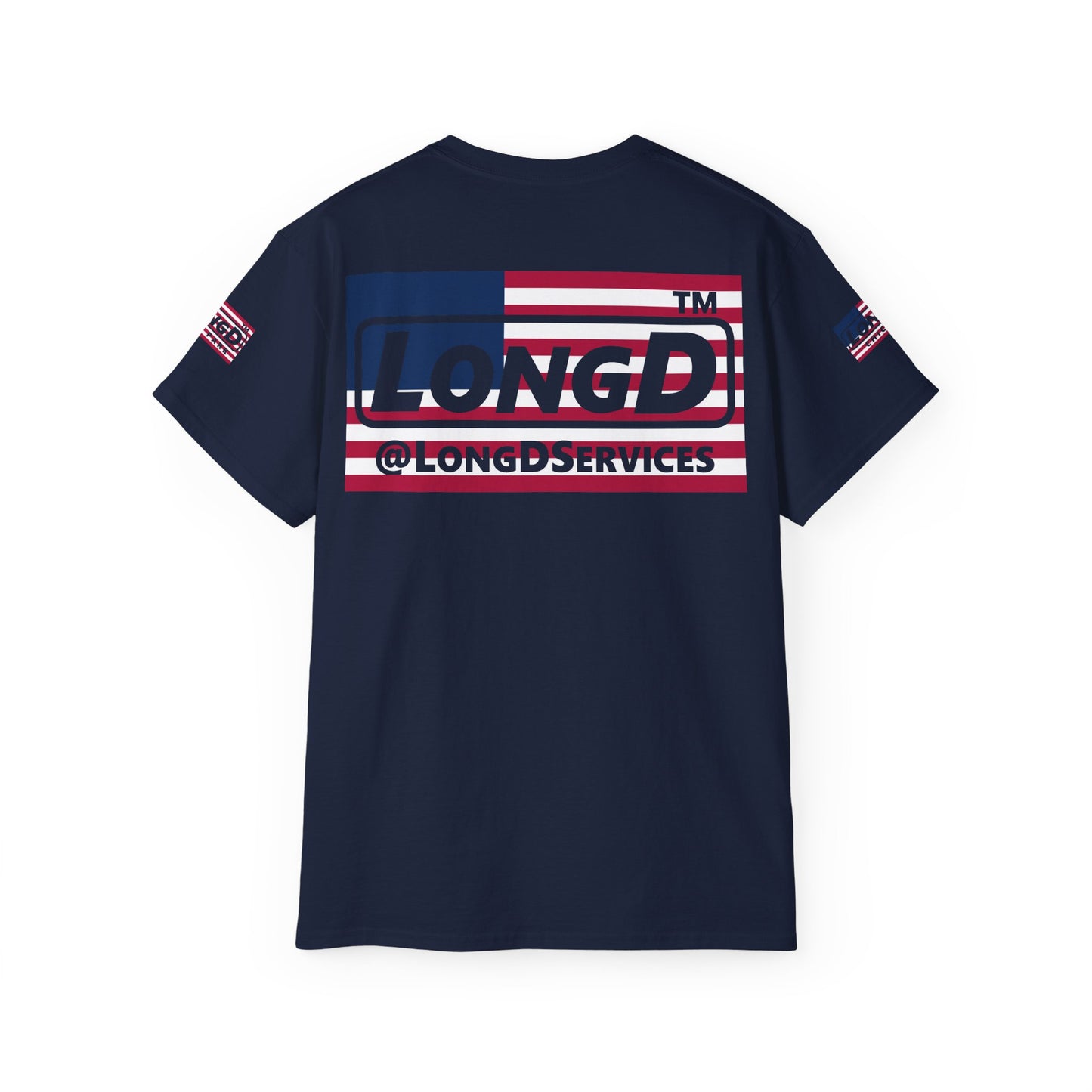 I firecracker LongD negative flag 4-print tag-domain logo cotton tee