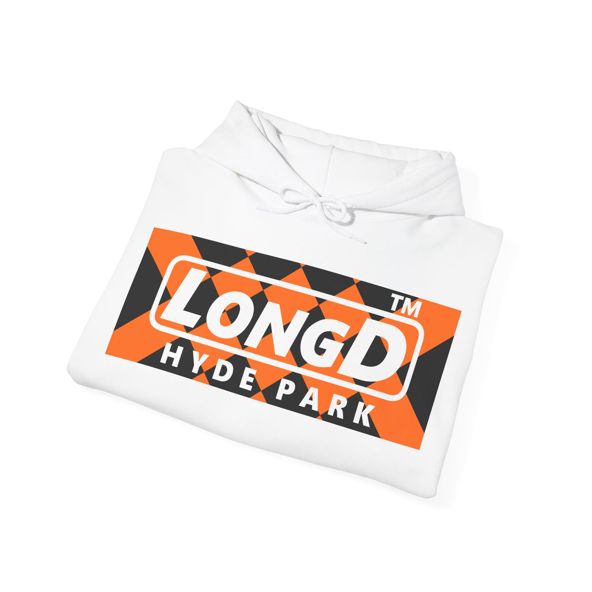 LongD Hyde Park negative stylized argyle logo (Halloween colors) hoodie