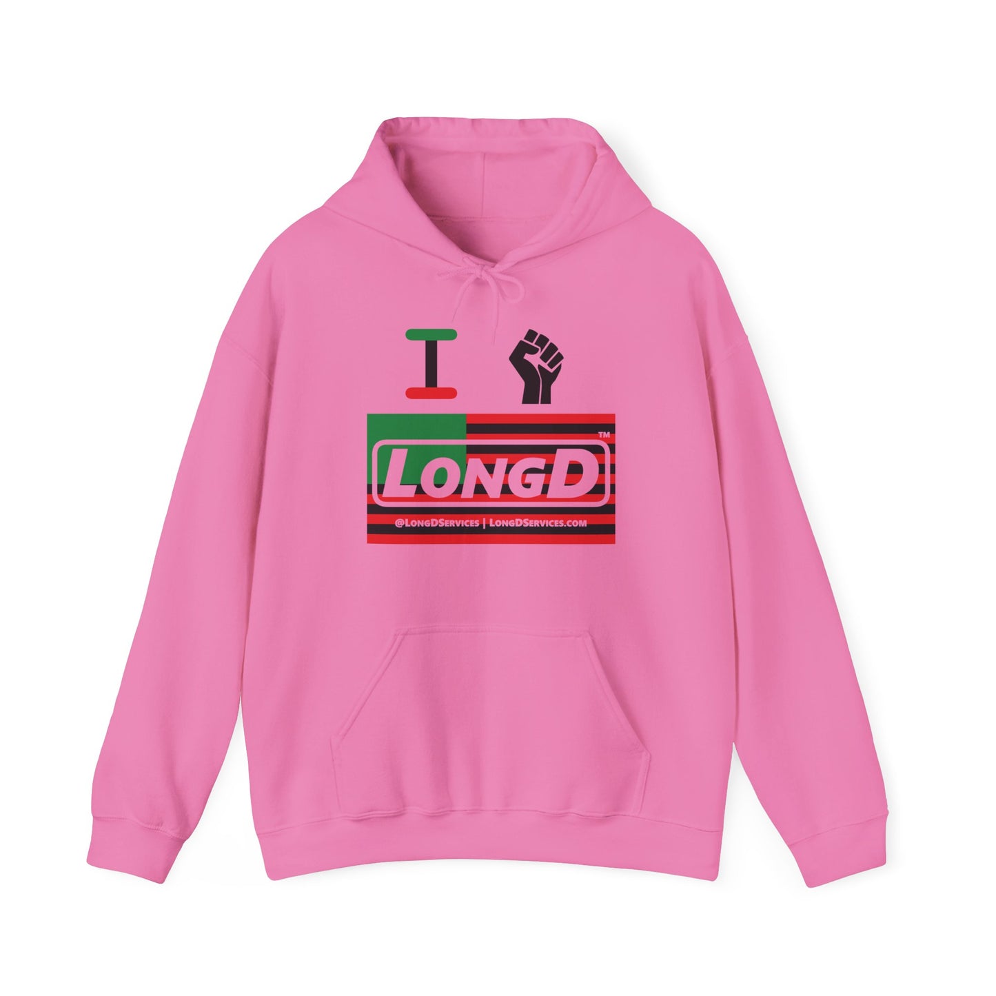 I Fist LongD® Logo Hoodie with Juneteenth black fist negative flag