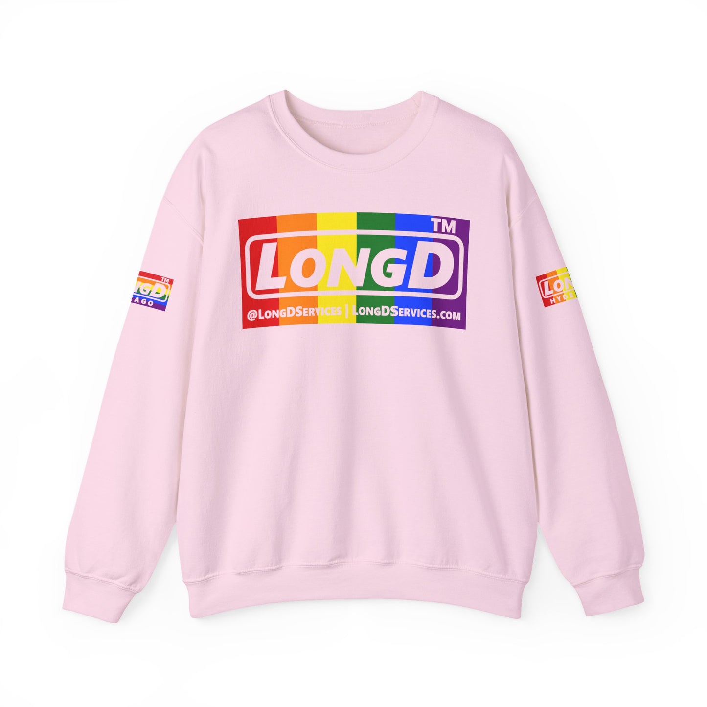 LongD official basic 4-print tag-domain logo crewneck sweatshirt with Pride heart