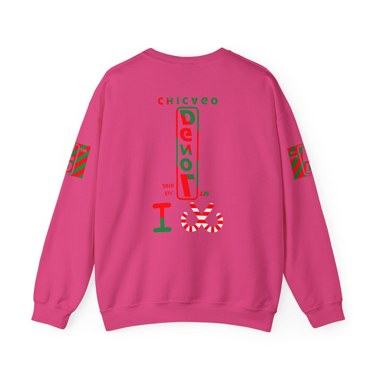 I candy cane LongD Chicago positive upright pixel-weighted 4-striped 4-print logo crewneck sweatshirt
