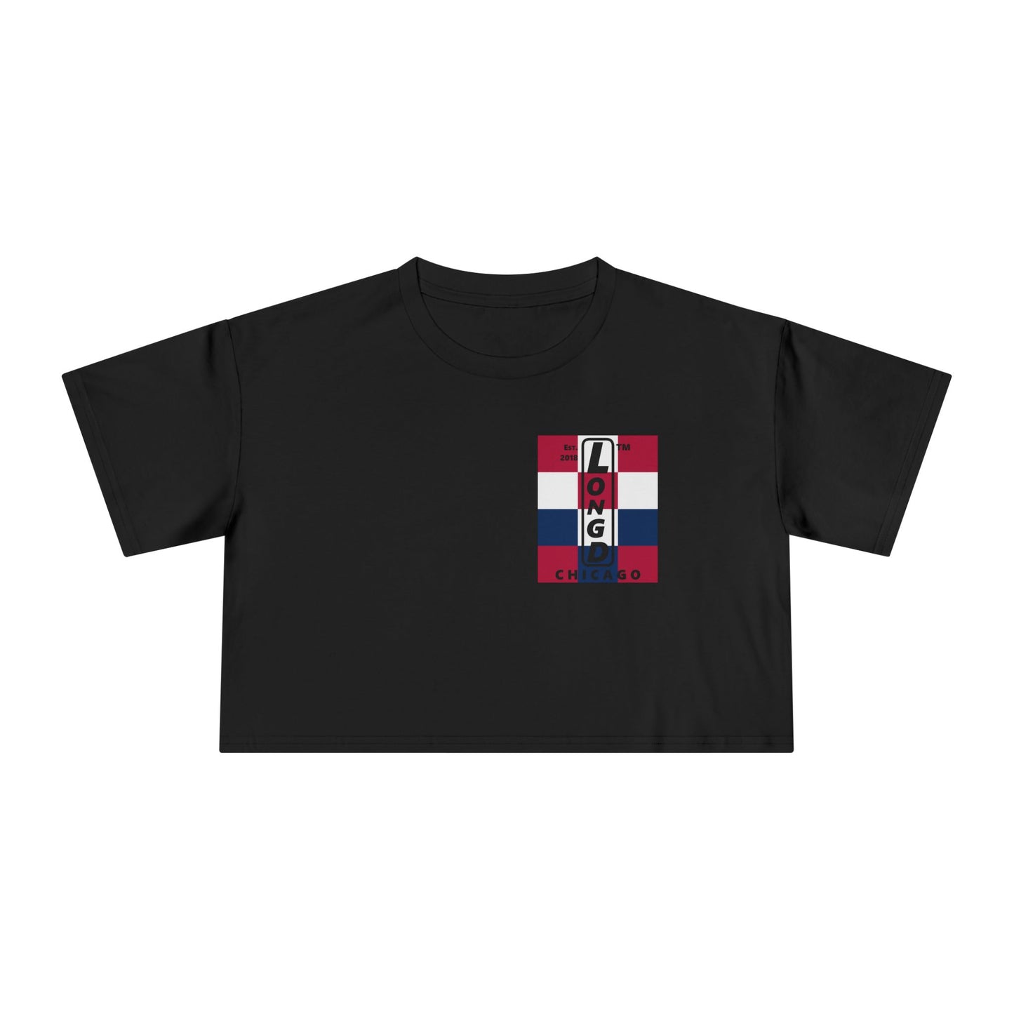 Negative 4x3 upright single-breasted Chicago logo crop tee (Patriotic colors)