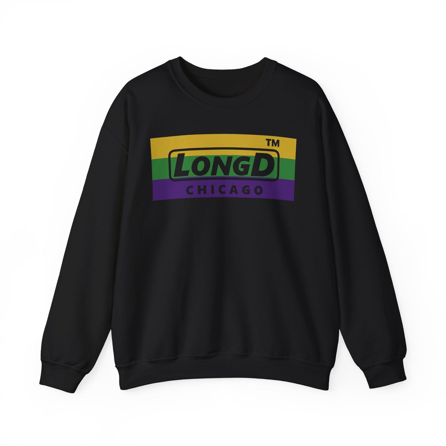 LongD negative striped Chicago logo crewneck sweatshirt