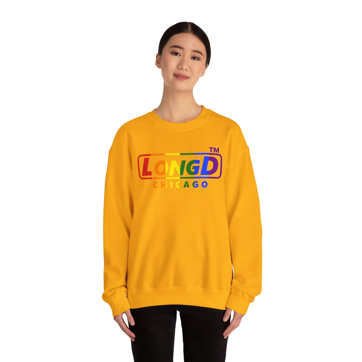 LongD positive vertical striped Chicago logo crewneck sweatshirt (Pride colors)