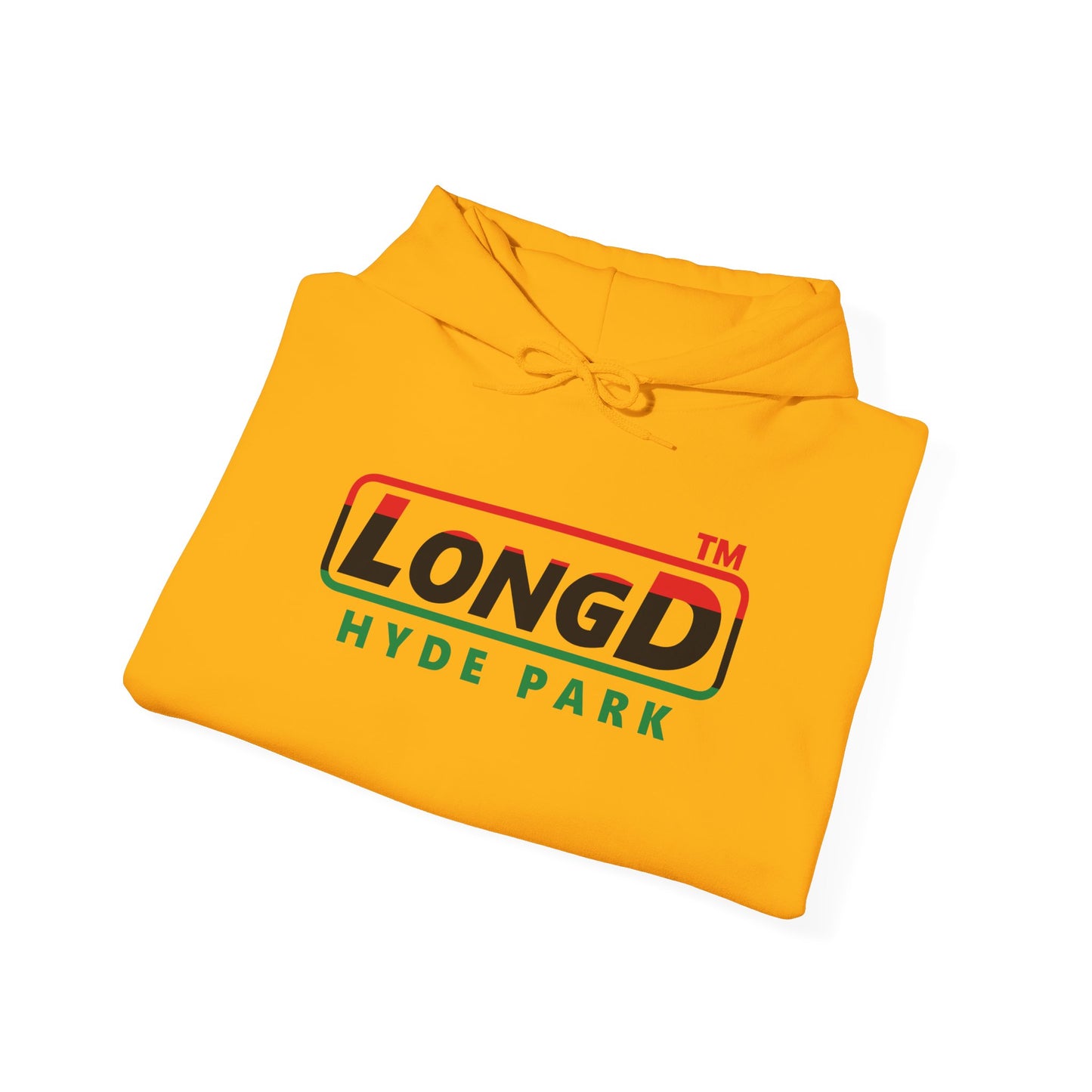 LongD® positive horizontal 3-striped Hyde Park logo Hoodie (Juneteenth colors)