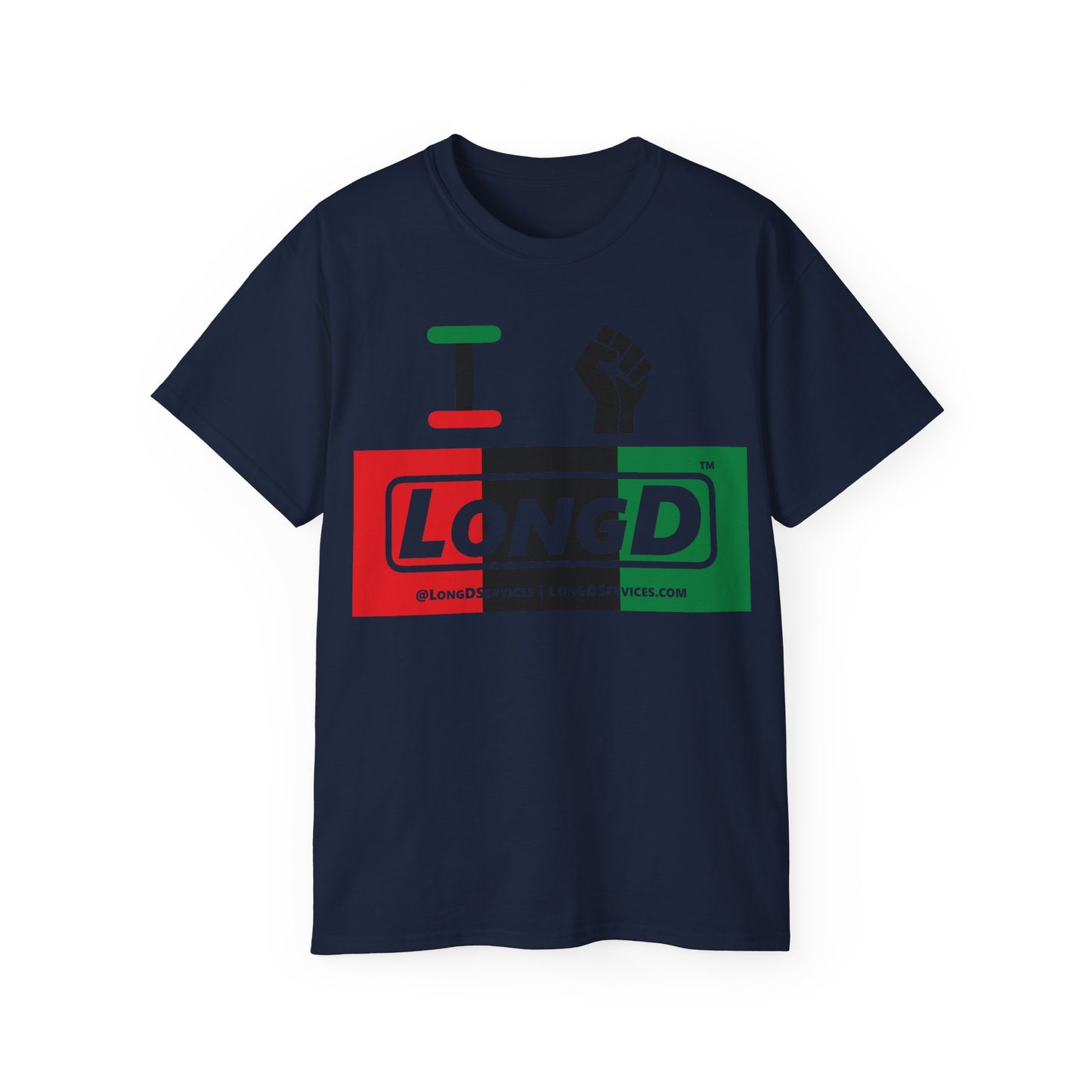 I Fist LongD® Logo Cotton Tee Juneteenth black fist negative thirds text