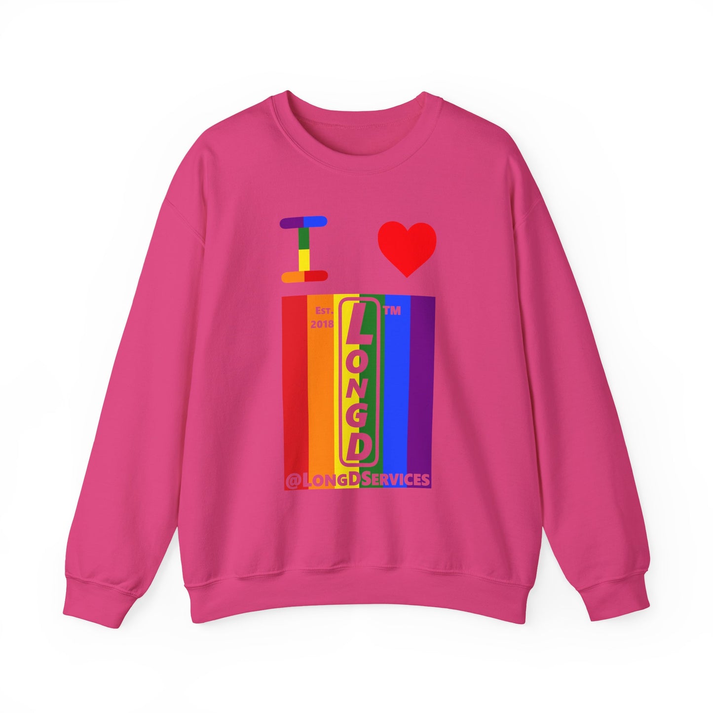 I Luv LongD negative vertical 6-striped tag upright logo crewneck sweatshirt