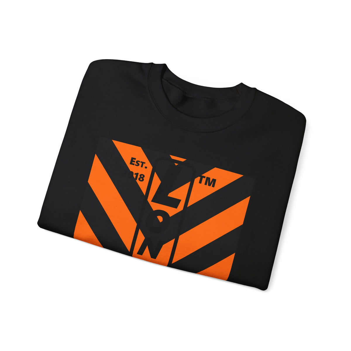 LongD Hyde Park negative upright downward chevron logo (Halloween colors) crewneck sweatshirt