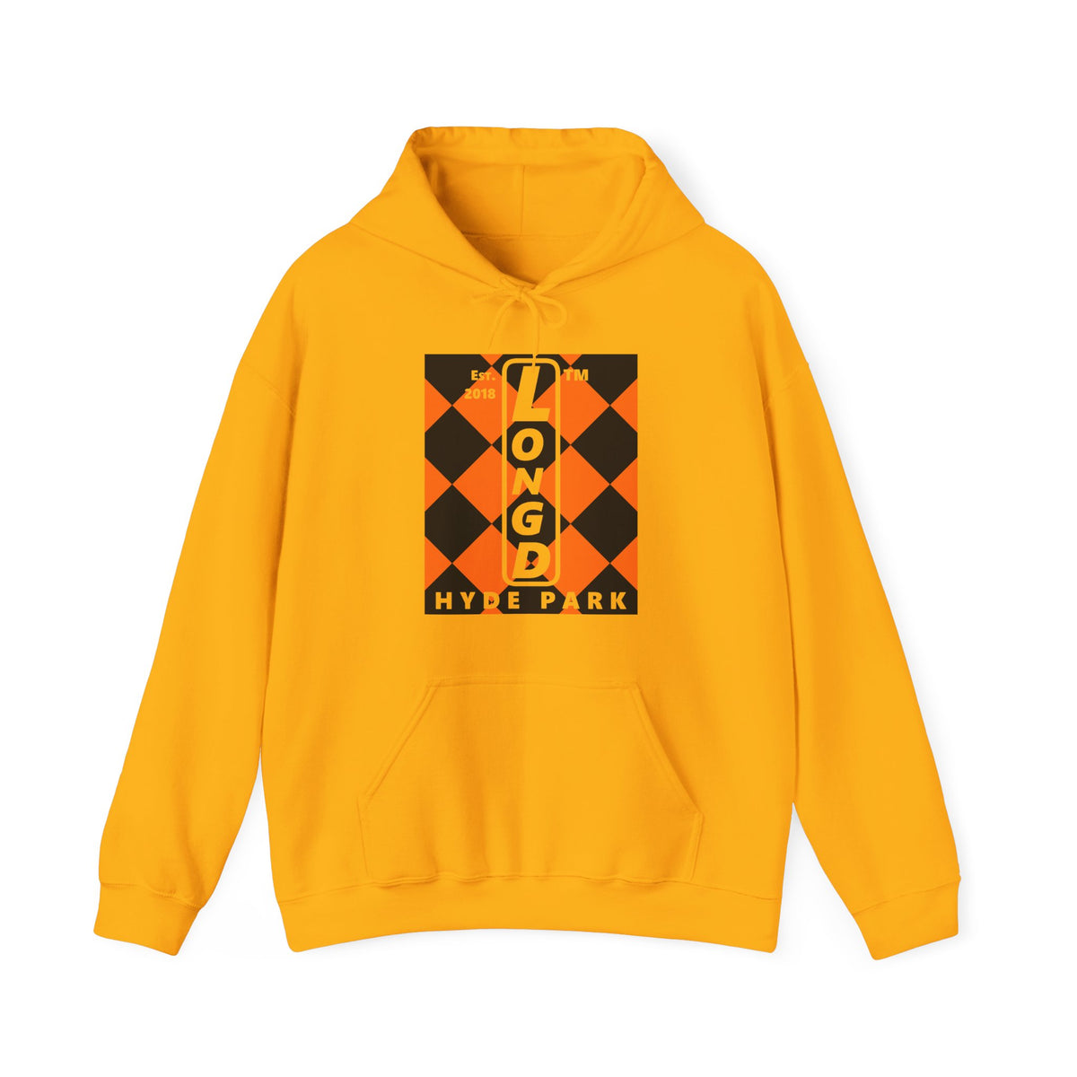 LongD Hyde Park negative upright argyle logo (Halloween colors) hoodie