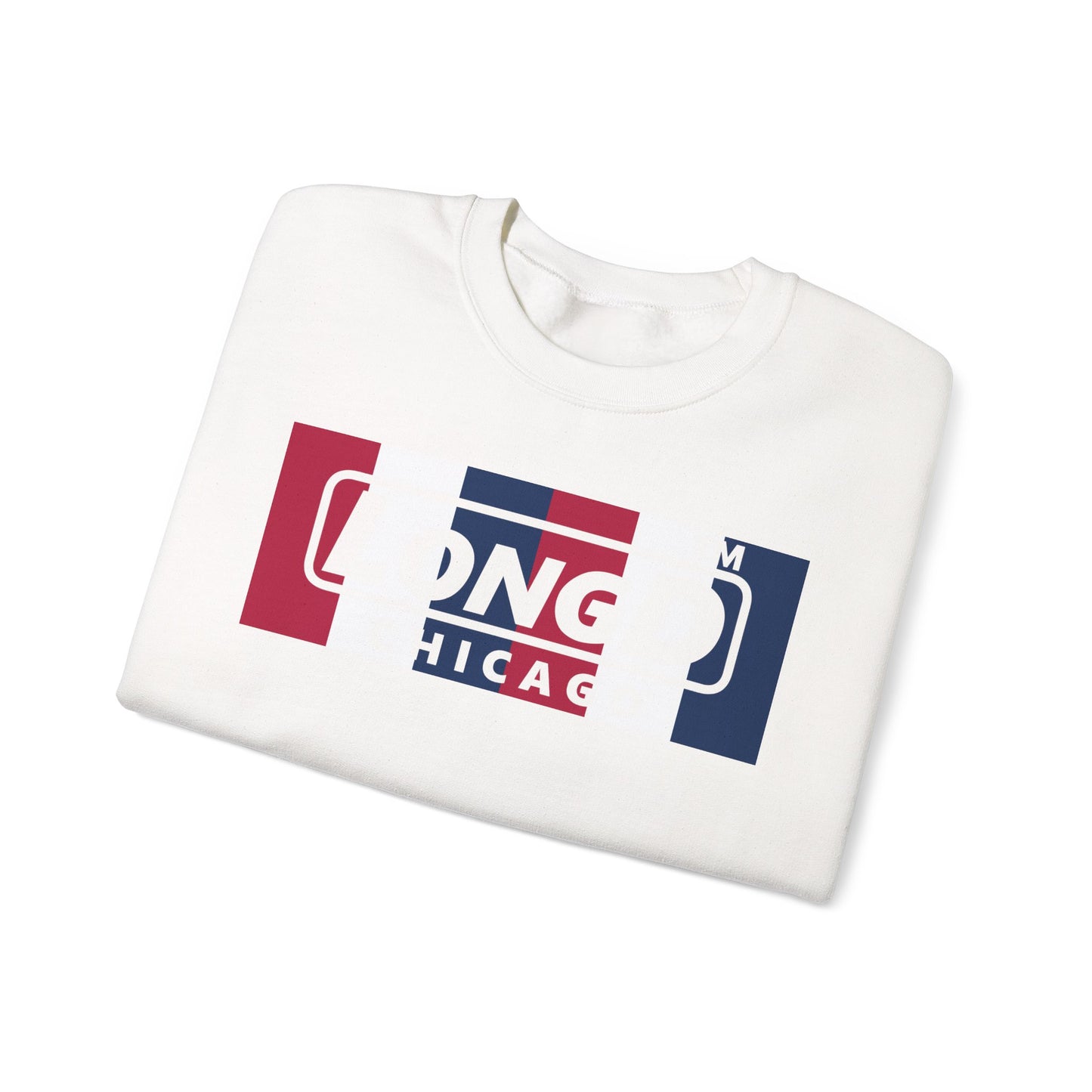 LongD negative vertical 6-striped 4-print double-breasted Chicago logo crewneck sweatshirt (patriotic colors)