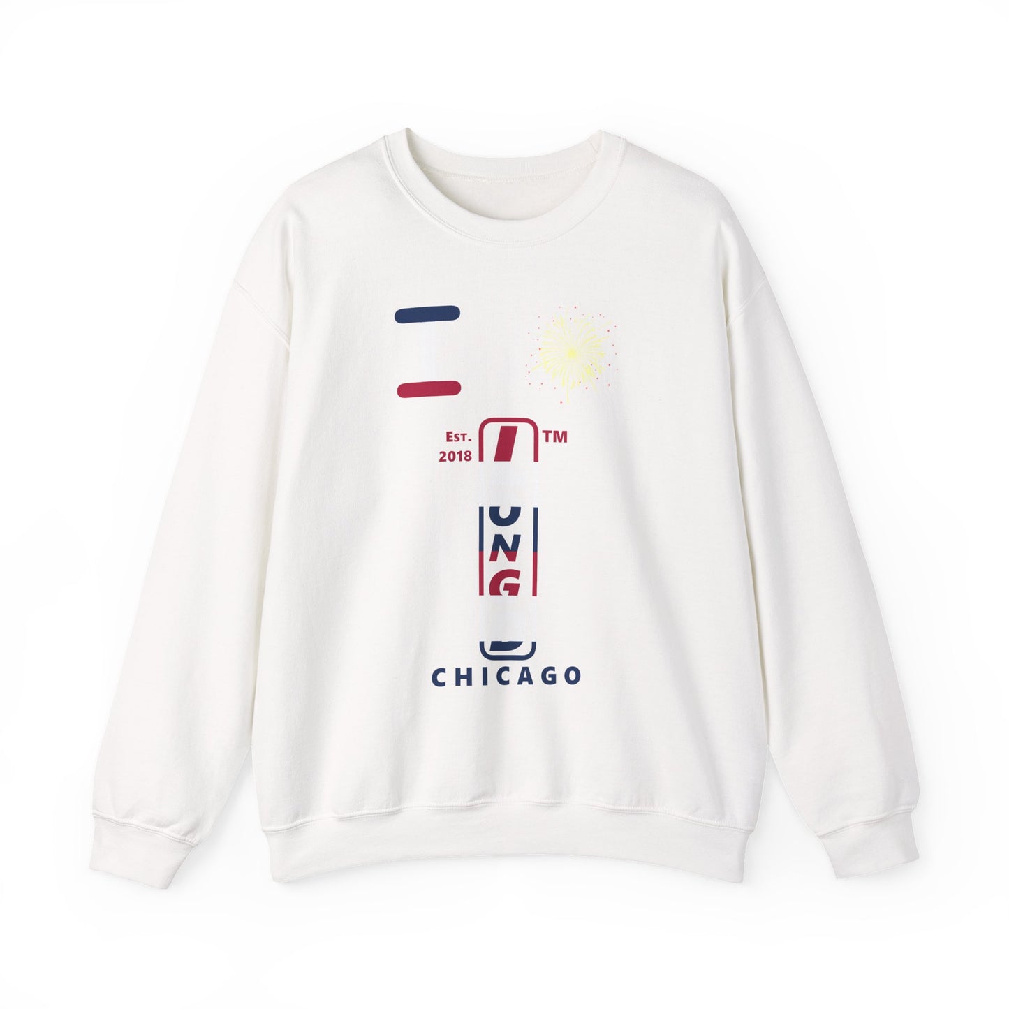 I Burst LongD positive horizontal 6-striped Chicago upright logo crewneck sweatshirt