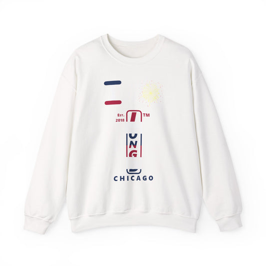 I Burst LongD positive horizontal 6-striped Chicago upright logo crewneck sweatshirt