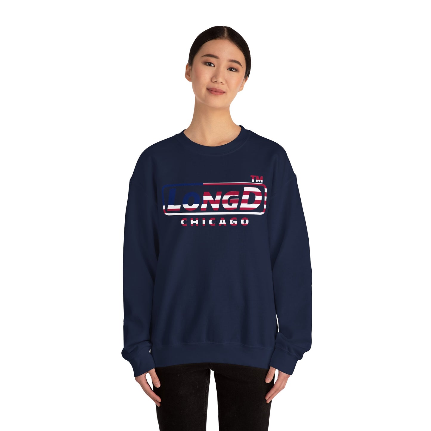 LongD positive flag Chicago logo crewneck sweatshirt (patriotic colors)