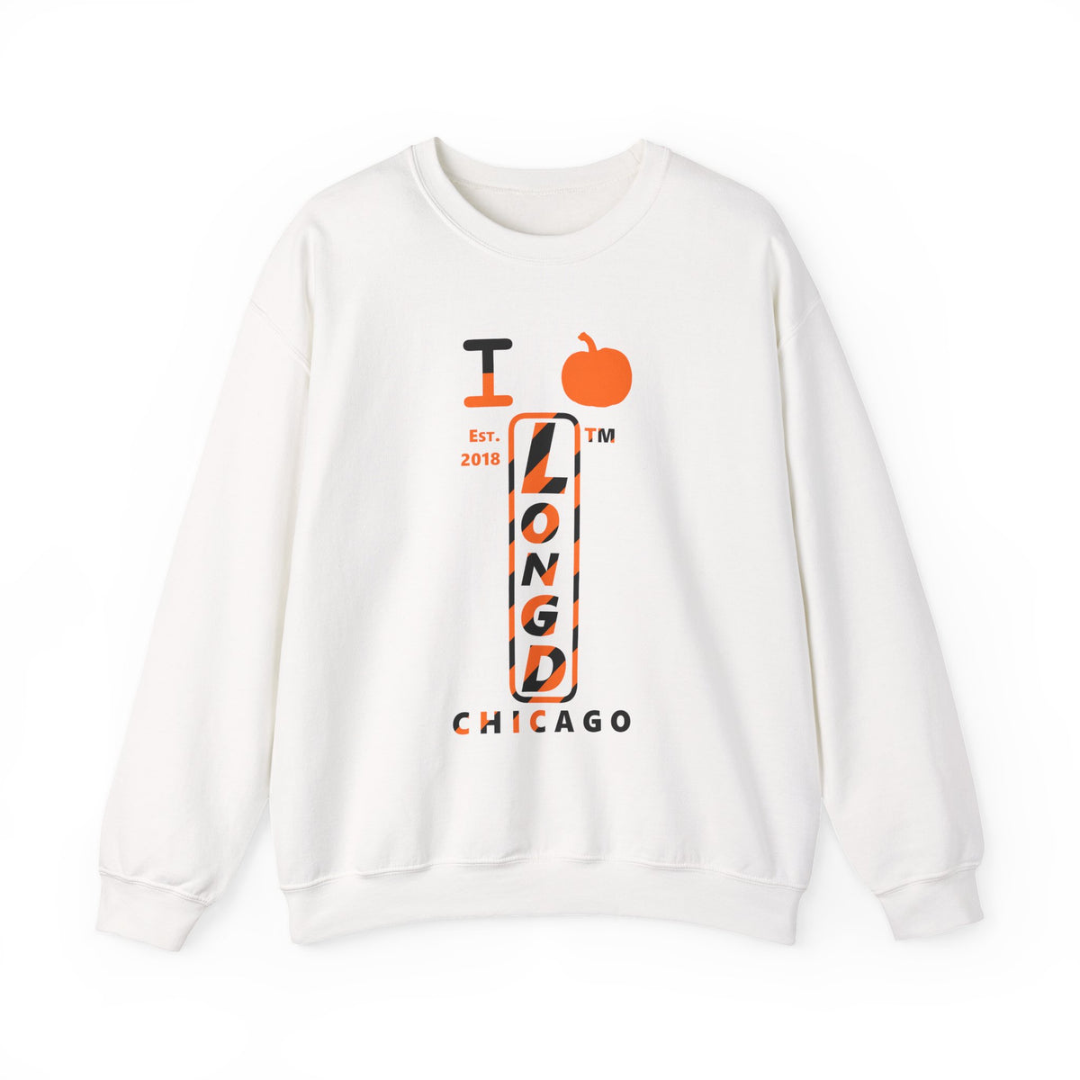 I pumpkin LongD Chicago positive upright pixel-weighted 12-striped logo crewneck sweatshirt