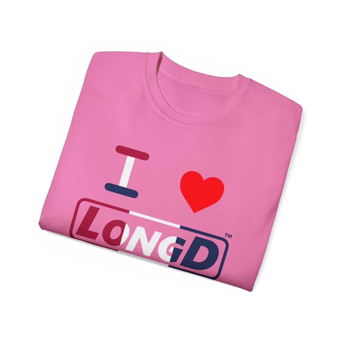 I Luv LongD® Logo Cotton Tee Red, White and Blue positive thirds text