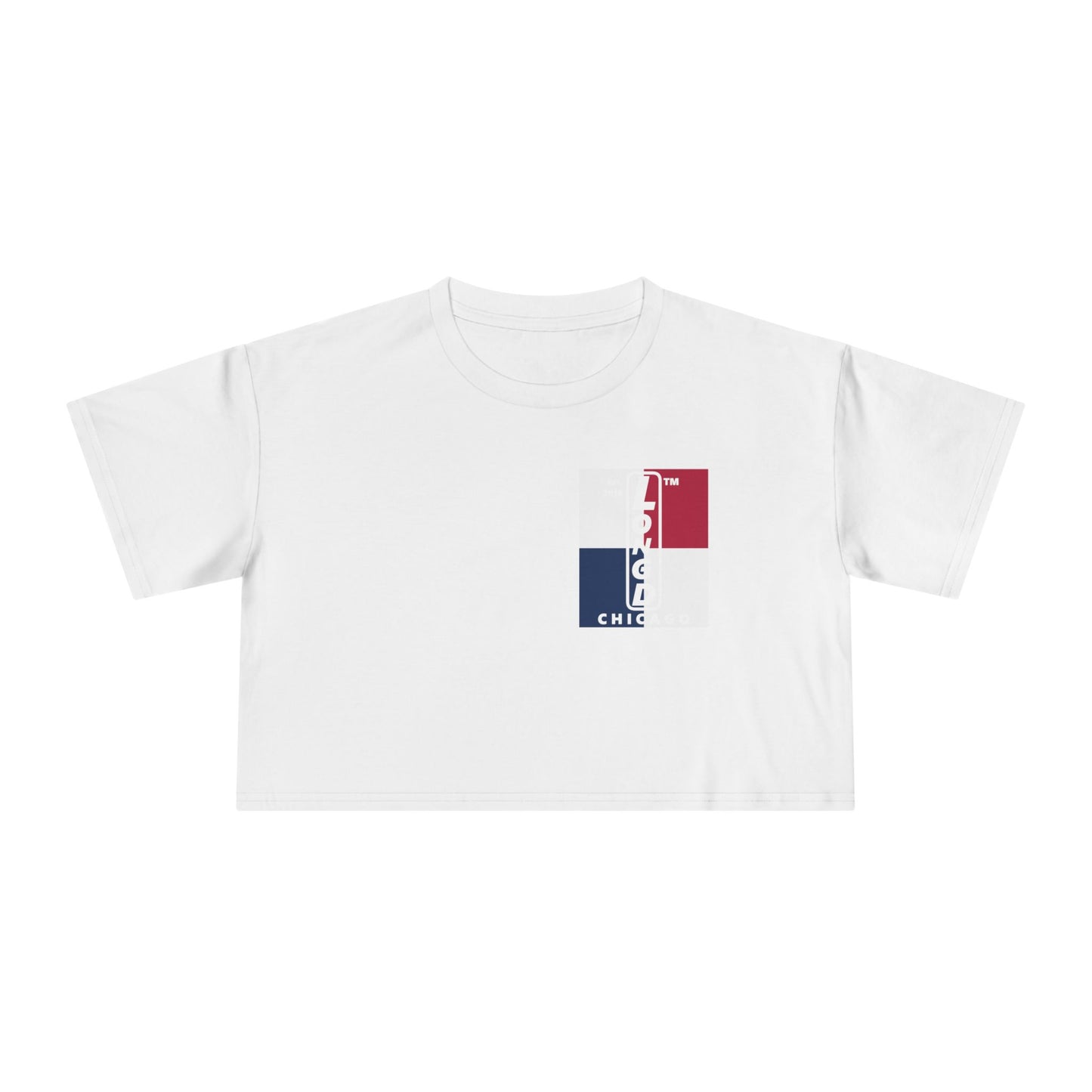 Negative quarters upright single-breasted Chicago logo crop tee (Patriotic colors)