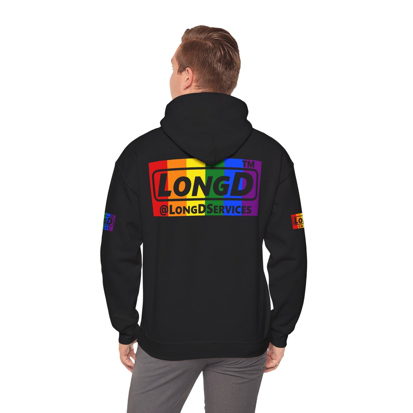 LongD® negative vertical striped 4-print Chicago logo hoodie (Pride colors)