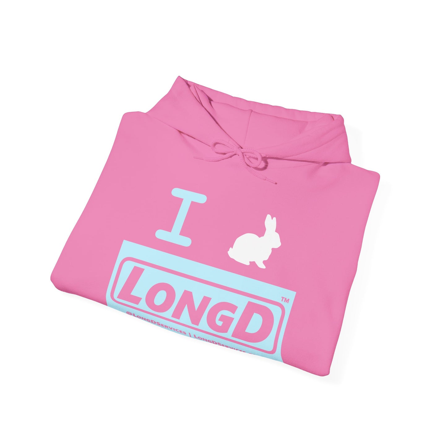 I Bunny LongD® Logo Hoodie Pastel blue negative text (White Easter Bunny)