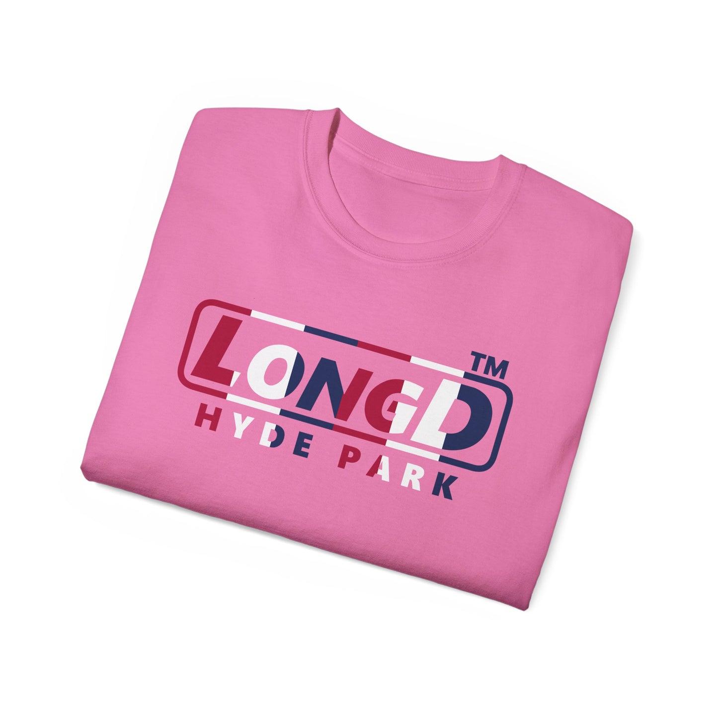 LongD positive vertical 6-striped Hyde Park logo cotton tee (patriotic colors)