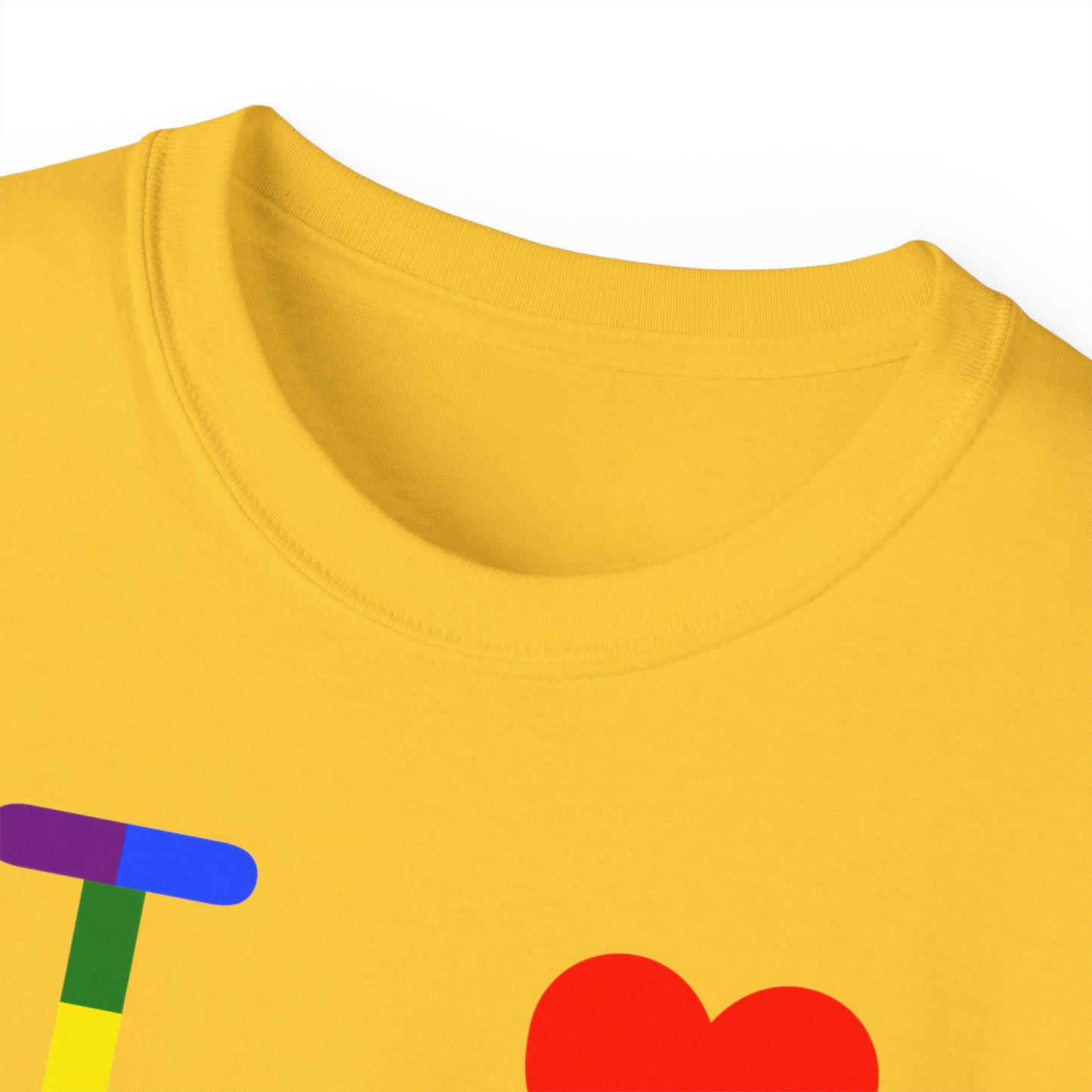 I Luv LongD negative horizontal striped front-back Hyde Park logo cotton tee (Pride colors)