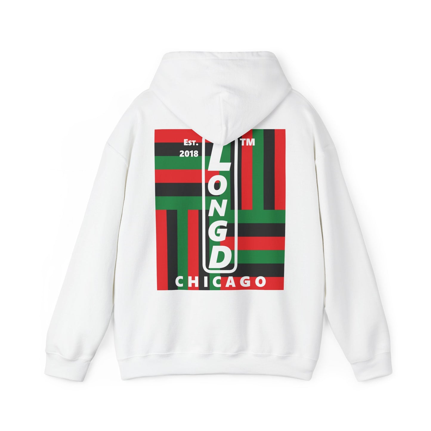 LongD single-breasted negative windmill front-back upright Chicago logo hoodie (Juneteenth colors)