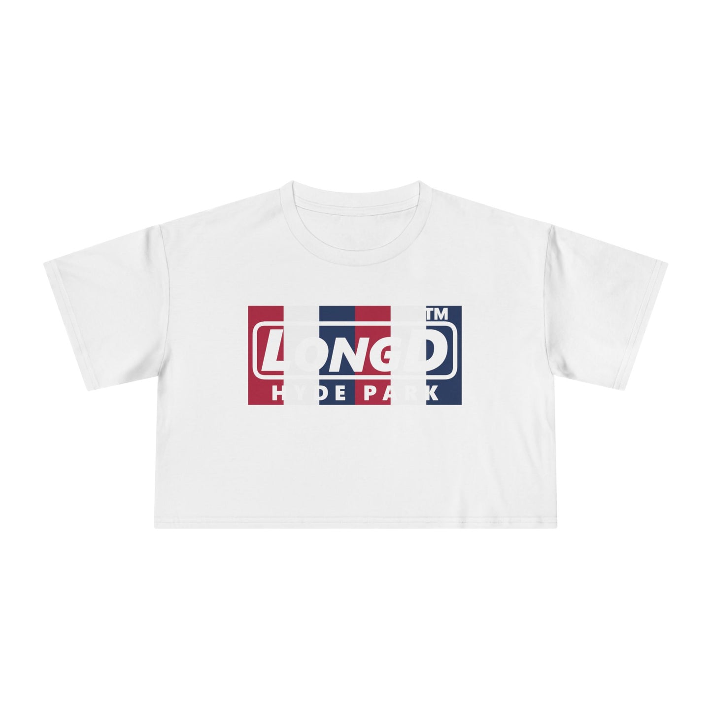 LongD negative vertical 6-striped Hyde Park Logo Crop Tee (Patriotic colors)
