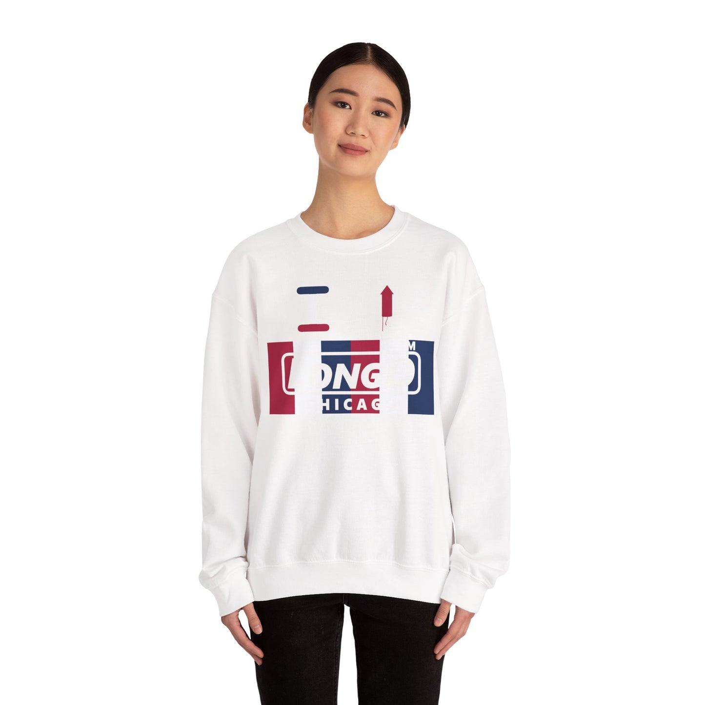 I firecracker LongD negative vertical 6-striped Chicago logo crewneck sweatshirt