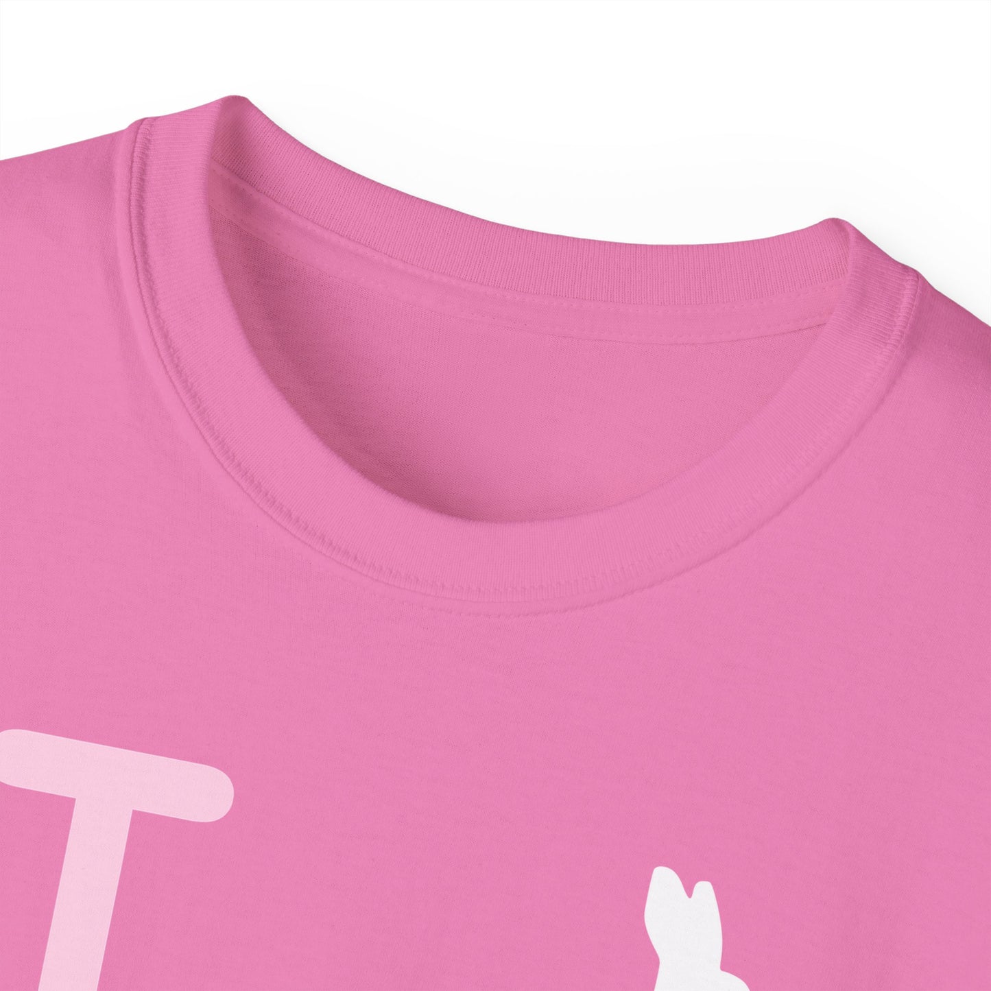 I Bunny LongD® Logo Cotton Tee Easter pastel pink negative text (white Easter Bunny)