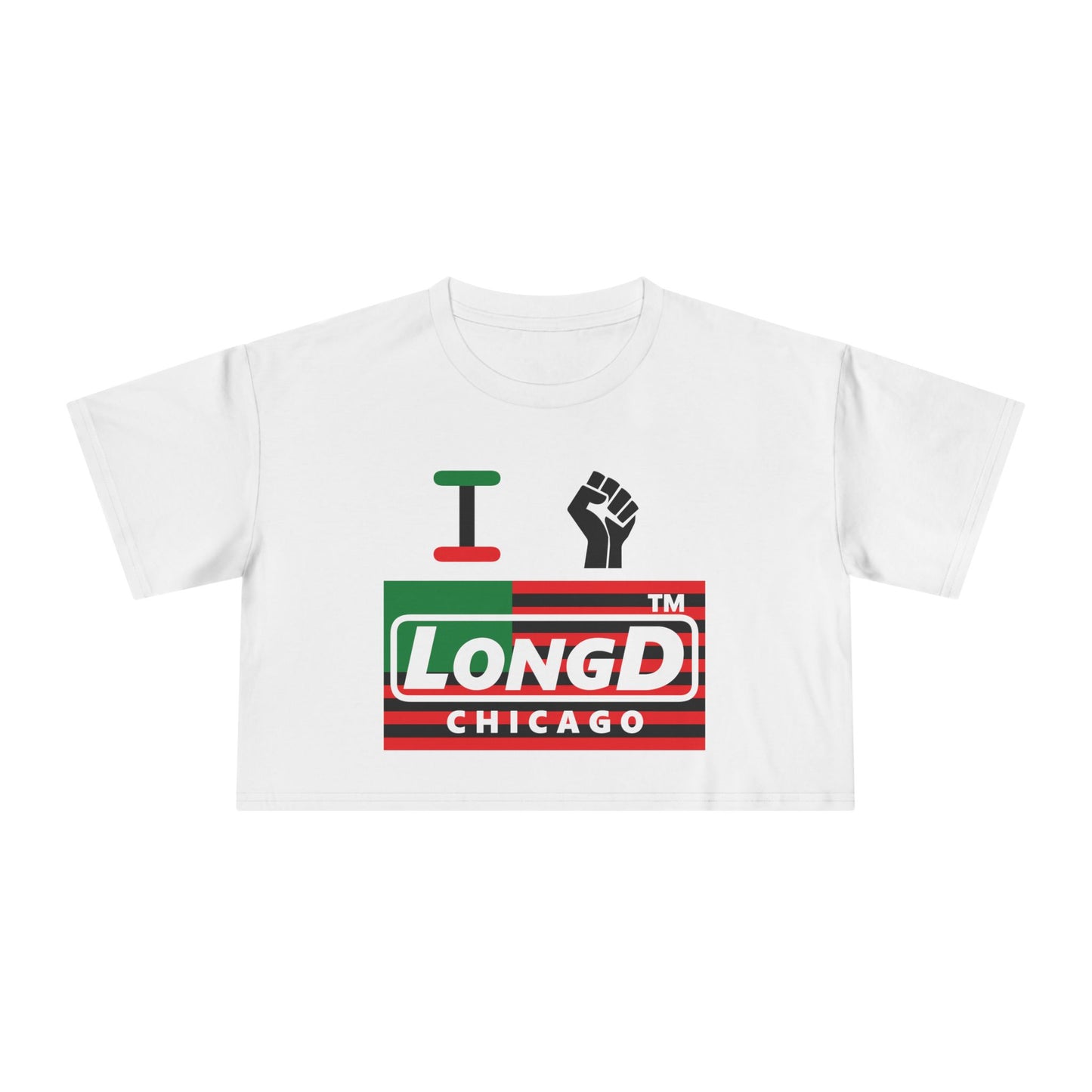 I fist LongD negative flag Chicago logo crop tee