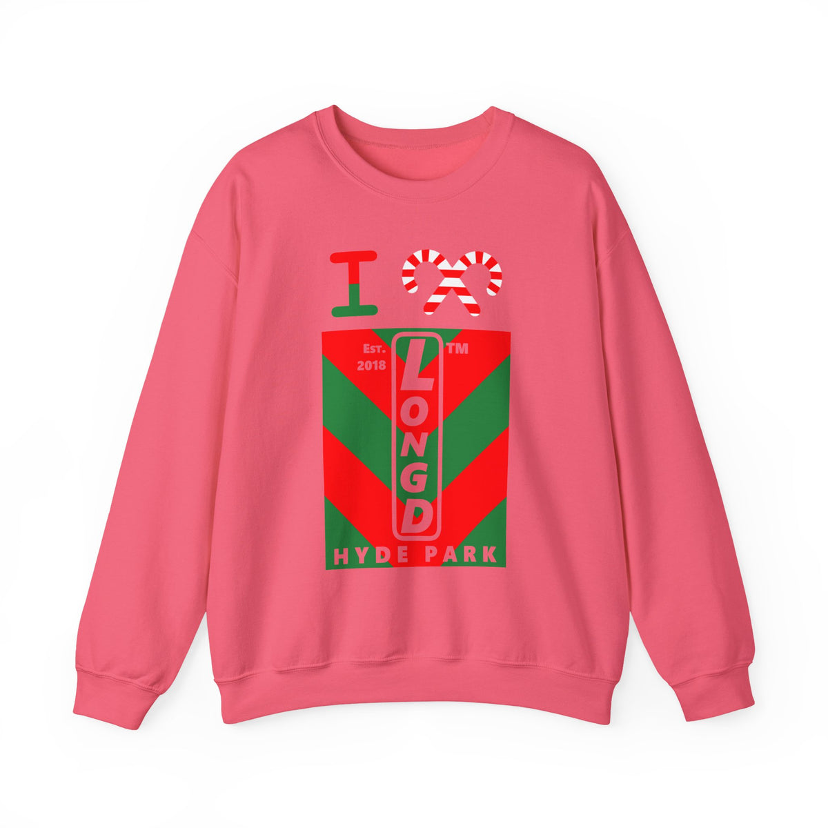 I candy cane LongD Hyde Park negative upright downward chevron logo crewneck sweatshirt