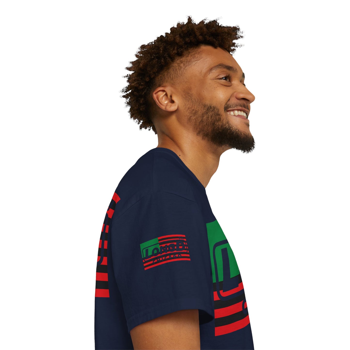 LongD negative flag Chicago logo 4-print cotton tee (Juneteenth colors)